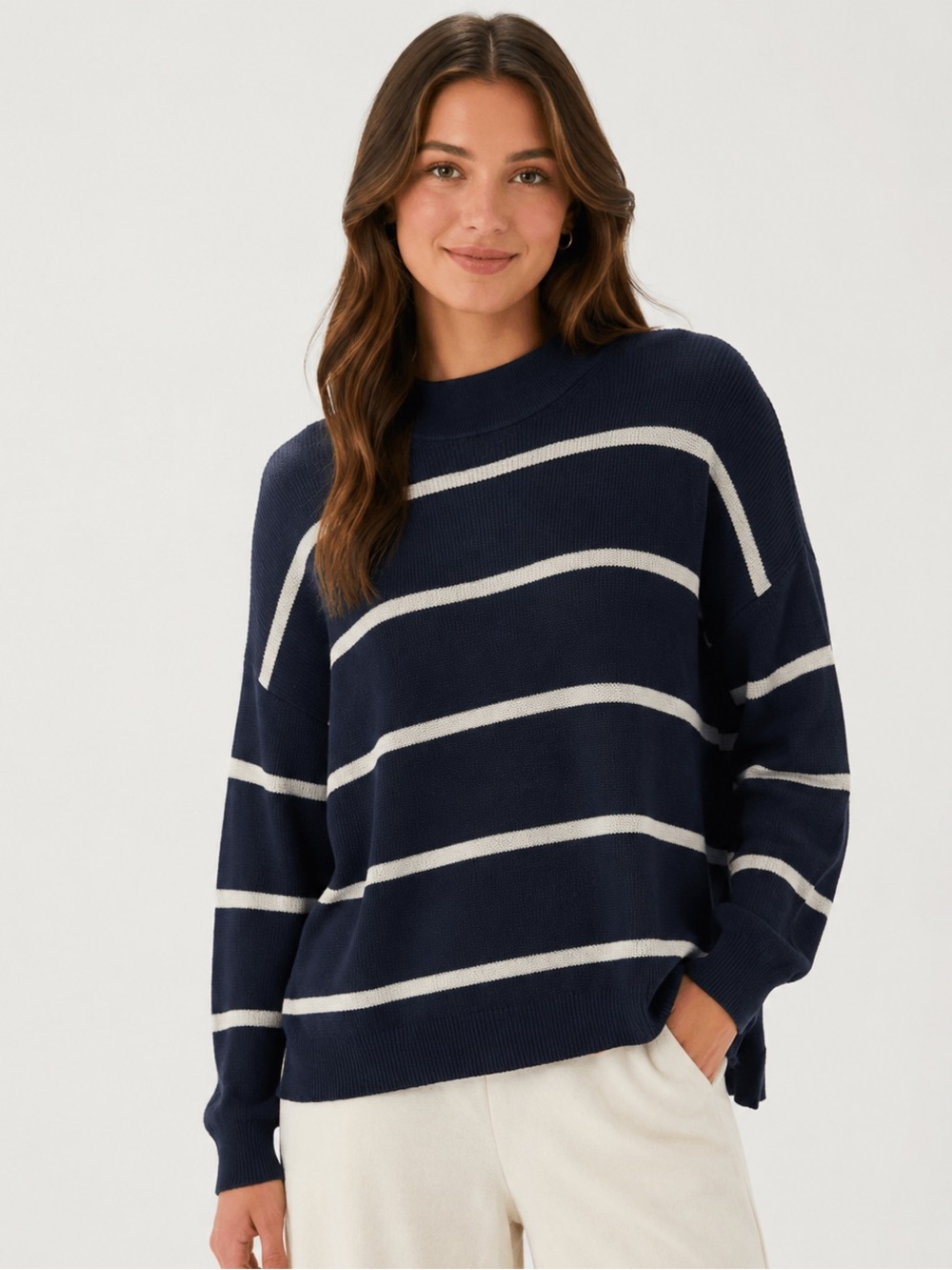 American Eagle Navy Striped Mock Neck Sweater Women’s Small Jegging fit - Picture 1 of 10